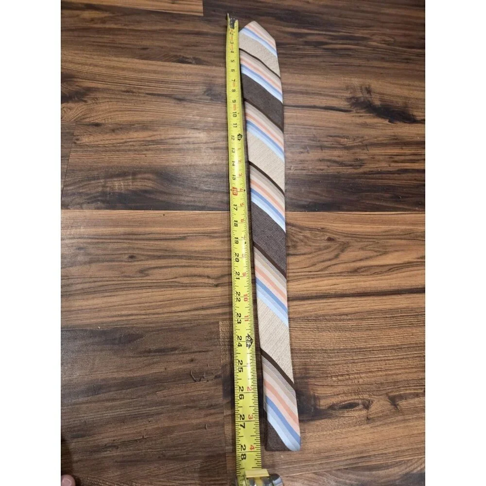 Vtg 70s Jean Claude Vidal Tie Brown Tan Blue Stripe Wide Blade Paris New York